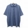 XL★古着 バンヒューセン 半袖 ポロ シャツ メンズ 大きいサイズ 紺他 ネイビー チェック 25jun06 中古 トップス
