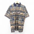 XL★古着 ビューグルボーイ 半袖 ポロ シャツ メンズ 00年代 00s 総柄 紺他 ネイビー 25aug20 中古 トップス