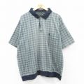 XL★古着 半袖 ポロ シャツ メンズ 90年代 90s ワンポイントロゴ 大きいサイズ コットン グレー系他 チェック 25aug23 中古 トップス