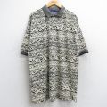 XL★古着 半袖 ポロ シャツ メンズ 総柄 大きいサイズ ロング丈 薄ベージュ他 カーキ 25aug23 中古 トップス