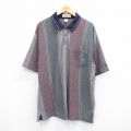 【20%OFF】XL★古着 グランドスラム 半袖 ポロ シャツ メンズ 00年代 00s 総柄 大きいサイズ 薄ベージュ系他 カーキ ストライプ 25sep03 中古 トップス