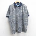 【20%OFF】XL★古着 STRUCTURE 半袖 ポロ シャツ メンズ 90年代 90s 葉 総柄 鹿の子 紺他 ネイビー 25sep06 中古 トップス