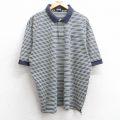 XL★古着 半袖 ポロ シャツ メンズ 90年代 90s 大きいサイズ コットン USA製 紺他 ネイビー ボーダー 25sep06 中古 トップス