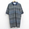 XL★古着 アリゾナジーンズ 半袖 ポロ シャツ メンズ 00年代 00s 総柄 鹿の子 ロング丈 コットン 紺他 ネイビー 【spe】 25sep06 中古 トップス