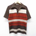 L★古着 半袖 ポロ シャツ メンズ 70年代 70s 開襟 オープンカラー 茶 26apr17