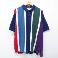 XL★古着 半袖 ポロ シャツ メンズ 00年代 00s 鹿の子 コットン 濃紺他 ストライプ 26apr28