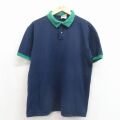 XL★古着 ヘイズ 半袖 ポロ シャツ メンズ 00年代 00s 無地 鹿の子 ツートンカラー コットン ネイビー 26may19