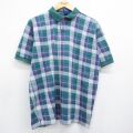 XL★古着 半袖 ポロ シャツ メンズ 90年代 90s 鹿の子 コットン USA製 グリーン チェック 26may23