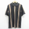 L★古着 半袖 ポロ シャツ メンズ 90年代 90s ワンポイントロゴ グレー ストライプ 26jun02