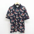 XL★古着 半袖 ポロ シャツ メンズ パイナップル サーフボード コットン USA製 ネイビー 26jun02