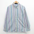 L★古着 長袖 シャツ メンズ 90年代 90s コットン ボタンダウン USA製 紺他 ネイビー ストライプ 24jan08 中古 トップス