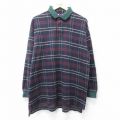 長袖ポロシャツ ネイビーチェック XL | 古着