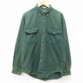 XL★古着 長袖 シャツ メンズ コットン ボタンダウン 緑 グリーン 24sep18 中古 トップス