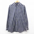 XL★古着 長袖 シャツ メンズ 90年代 90s 大きいサイズ ロング丈 ボタンダウン USA製 紺他 ネイビー チェック 24nov25 中古 トップス
