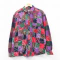 L★古着 長袖 ウエスタン シャツ メンズ 90年代 90s ペイズリー柄 パッチワーク コットン 紫他 パープル チェック 【spe】 25mar06 中古 トップス