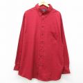 XL★古着 長袖 シャツ メンズ ヘリンボーン 大きいサイズ ロング丈 ボタンダウン 赤 レッド 25mar11 中古 トップス
