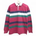 M★古着 長袖 ラガー シャツ メンズ 00年代 00s ヒジ当て コットン エンジ他 ボーダー 25mar22 中古 トップス