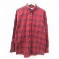 XL★古着 長袖 シャツ メンズ コットン ボタンダウン 赤 レッド チェック 25apr14 中古 トップス