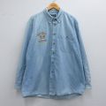 XL★古着 長袖 シャツ メンズ 90年代 90s AMSTERDAM フットボール 大きいサイズ ボタンダウン 薄紺 ネイビー デニム 25apr19 中古 トップス
