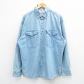 XL★古着 キャンパス 長袖 シャツ メンズ 00年代 00s 大きいサイズ コットン ボタンダウン 薄紺 ネイビー デニム 25may31 中古 トップス