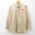 L★古着 長袖 シャツ メンズ 00年代 00s KWM ボタンダウン ベージュ カーキ 25jun25 中古 トップス