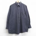 L★古着 バンヒューセン 長袖 シャツ メンズ 90年代 90s ボタンダウン 紺他 ネイビー ストライプ 25jul03 中古 トップス