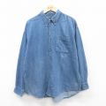 XL★古着 長袖 シャツ メンズ 大きいサイズ コットン ボタンダウン 紺 ネイビー デニム 25jul05 中古 トップス