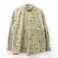 XL★古着 長袖 シャツ メンズ 00年代 00s 鳥 魚 コットン ボタンダウン 緑系 グリーン 25aug04 中古 トップス