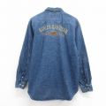 XL★古着 ハーレーダビッドソン Harley Davidson 長袖 シャツ メンズ ビッグロゴ 刺繍 コットン 紺 ネイビー デニム 【spe】 25aug08 中古 トップス
