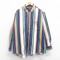 XL★古着 長袖 シャツ メンズ 00年代 00s 大きいサイズ コットン ボタンダウン 緑他 グリーン ストライプ 25aug08 中古 トップス