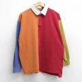 L★古着 長袖 ラガー シャツ メンズ 90年代 90s クレイジーパターン マルチカラー コットン 赤他 レッド 【spe】 25aug18 中古 トップス