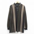 XL★古着 長袖 ポロ シャツ メンズ 90年代 90s 鹿の子 大きいサイズ ロング丈 緑他 グリーン ストライプ 25aug18 中古 トップス