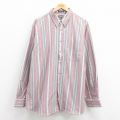 XL★古着 マンハッタン 長袖 シャツ メンズ 00年代 00s 大きいサイズ ボタンダウン エンジ他 ストライプ 25aug18 中古 トップス