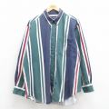 XL★古着 長袖 シャツ メンズ 00年代 00s ヘリンボーン 大きいサイズ コットン ボタンダウン 緑 グリーン ストライプ 25aug18 中古 トップス