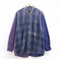 XL★古着 長袖 シャツ メンズ 00年代 00s クレイジーパターン コットン ボタンダウン 紺他 ネイビー チェック 25sep04 中古 トップス