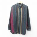 XL★古着 長袖 シャツ メンズ ロング丈 コットン ボタンダウン 緑他 グリーン ストライプ 25sep08 中古 トップス