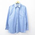 【20%OFF】S★古着 長袖 シャツ メンズ 90年代 90s 大きいサイズ ロング丈 USA製 薄紺他 ネイビー ストライプ 25sep11 中古 トップス