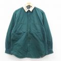 L★古着 EMS 長袖 シャツ メンズ 90年代 90s ダック地 ロング丈 コットン 緑 グリーン 内側フランネル 25sep24 中古 トップス