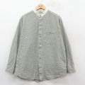 XL★古着 長袖 シャツ メンズ 90年代 90s 大きいサイズ ロング丈 コットン ノーカラー ベージュ系他 カーキ ストライプ 25sep24 中古 トップス