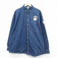 XL★古着 長袖 シャツ メンズ 90年代 90s PLUMBERS 大きいサイズ ロング丈 コットン ボタンダウン USA製 紺 ネイビー デニム 25sep24 中古 トップス