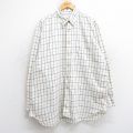 XL★古着 長袖 シャツ メンズ 90年代 90s 大きいサイズ ロング丈 コットン ボタンダウン USA製 生成り他 チェック 25sep26 中古 トップス