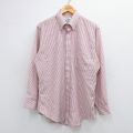 L★古着 シアーズ 長袖 シャツ メンズ 90年代 90s ロング丈 ボタンダウン USA製 エンジ他 ストライプ 25oct02 中古 トップス