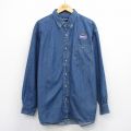 XL★古着 長袖 シャツ メンズ LOWES レーシング 大きいサイズ ロング丈 コットン ボタンダウン 紺 ネイビー デニム 【spe】 25oct03 中古 トップス