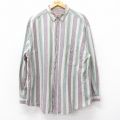 XL★古着 長袖 シャツ メンズ 90年代 90s ロング丈 リネン ベージュ他 カーキ ストライプ 25oct17 中古 トップス