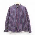 XL★古着 長袖 シャツ メンズ 大きいサイズ コットン ボタンダウン 紺他 ネイビー ストライプ 25oct17 中古 トップス