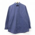 L★古着 長袖 シャツ メンズ コットン ボタンダウン 紺 ネイビー 25oct21 中古 トップス