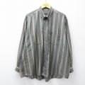 XL★古着 バンヒューセン 長袖 シャツ メンズ 90年代 90s 大きいサイズ ボタンダウン 濃緑他 グリーン ストライプ 25oct24 中古 トップス