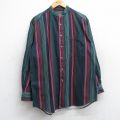 L★古着 長袖 シャツ メンズ 00年代 00s コットン ノーカラー 緑他 グリーン ストライプ 25oct31 中古 トップス