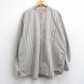 XL★古着 バンヒューセン 長袖 シャツ メンズ 00年代 00s 大きいサイズ ロング丈 コットン ノーカラー ベージュ他 カーキ ストライプ 25oct31 中古 トップス