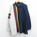 XL★古着 長袖 ポロ シャツ メンズ 90年代 90s ワンポイントロゴ 鹿の子 大きいサイズ コットン 紺他 ネイビー 【spe】 25oct31 中古 トップス